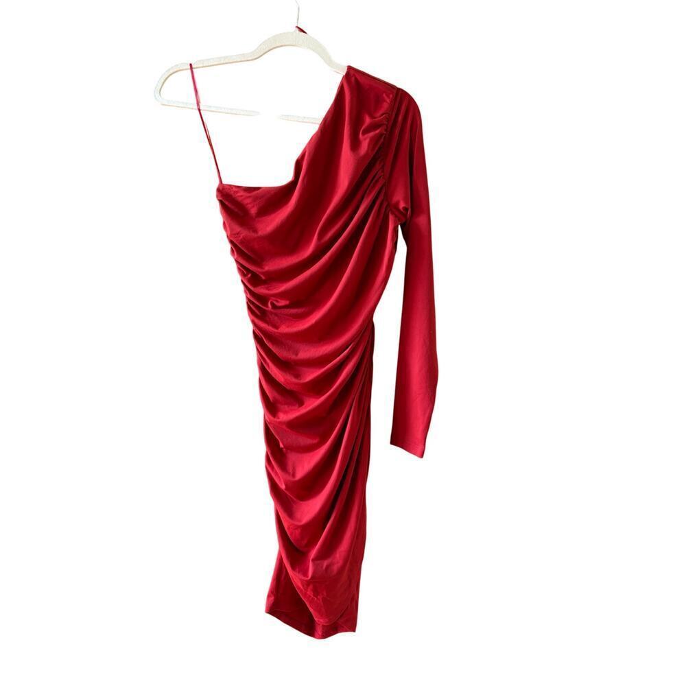 NEW Susana Monaco one shoulder muted red holiday bodycon dress size small